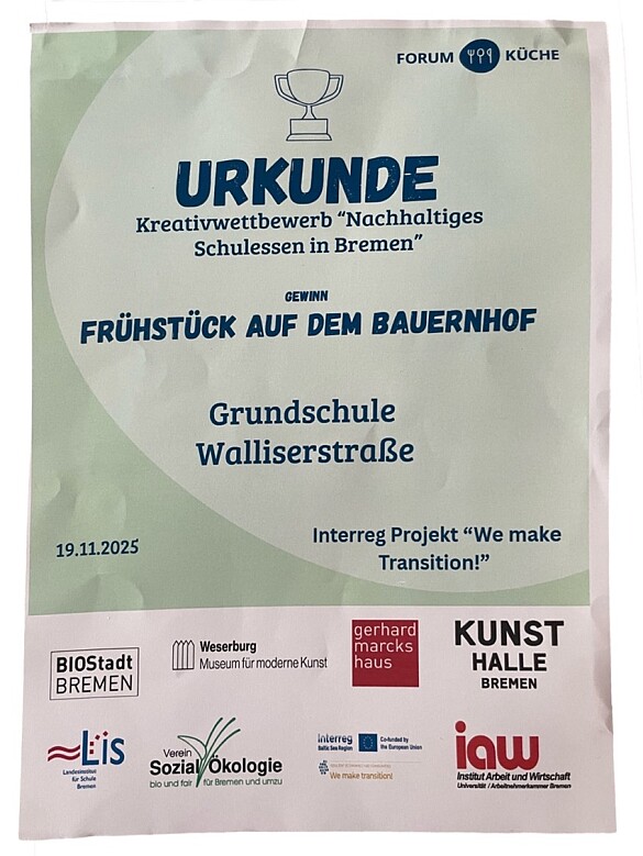 Die Urkunde vom Wettbewerb